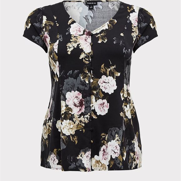 🆕BLACK FLORAL BUTTON & CORSET BACK BLOUSE - Picture 1 of 3